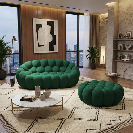 Solenza Bubble | 2-Seat Modular Loveseat + Ottoman | 3D-Knitted Fabric