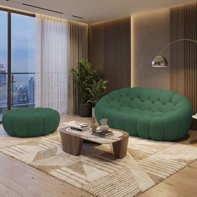 Solenza Bubble | 2-Seat Modular Loveseat + Ottoman | 3D-Knitted Fabric