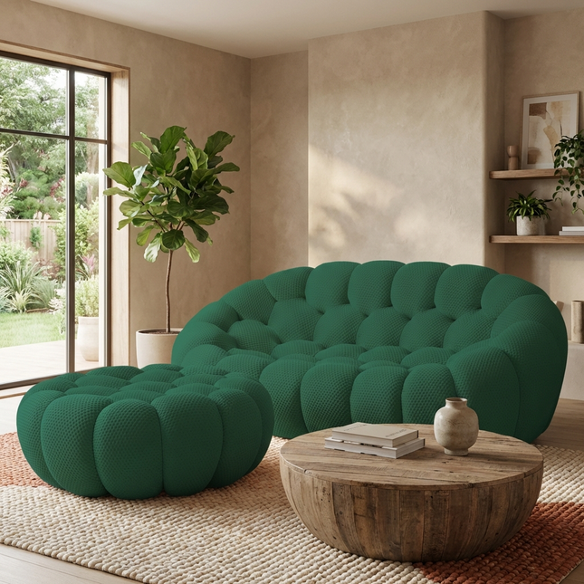 Solenza Bubble | 2-Seat Modular Loveseat + Ottoman | 3D-Knitted Fabric