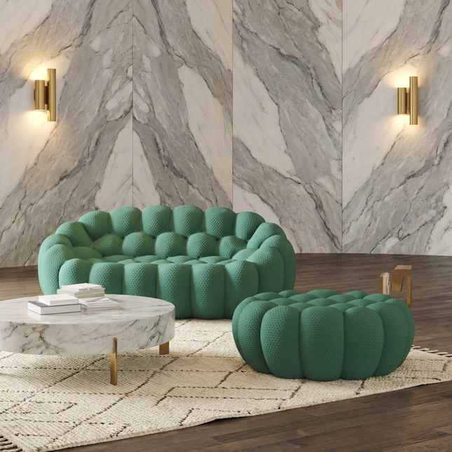 Solenza Bubble | 2-Seat Modular Loveseat + Ottoman | 3D-Knitted Fabric