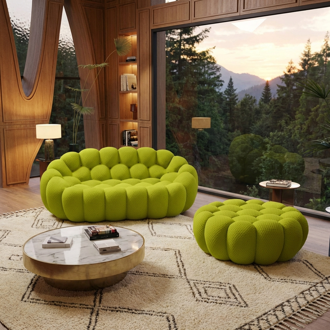 Solenza Bubble | 2-Seat Modular Loveseat + Ottoman | 3D-Knitted Fabric