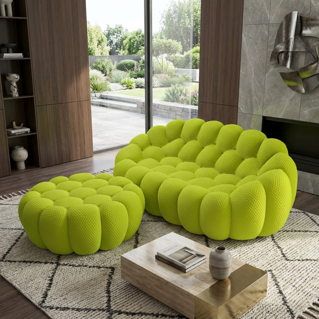 Solenza Bubble | 2-Seat Modular Loveseat + Ottoman | 3D-Knitted Fabric