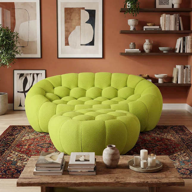 Solenza Bubble | 2-Seat Modular Loveseat + Ottoman | 3D-Knitted Fabric