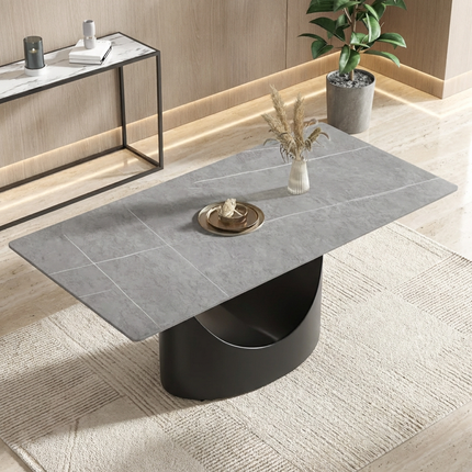 Eclipse Elegant Dining Tables | 70" Rectangular Gray with Matte Black Base for 6