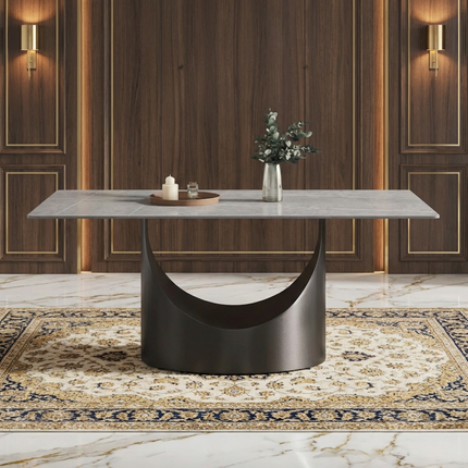 Eclipse Elegant Dining Tables | 70" Rectangular Gray with Matte Black Base for 6