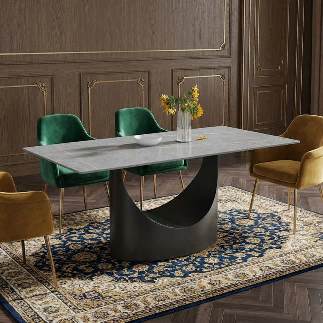Eclipse Elegant Dining Tables | 70" Rectangular Gray with Matte Black Base for 6