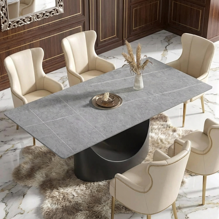 Eclipse Elegant Dining Tables | 70" Rectangular Gray with Matte Black Base for 6