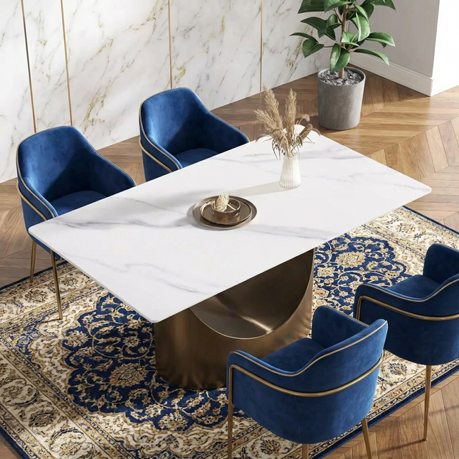 Eclipse Modern 63" White Dining Table – Rectangular with Dark-Gold, Seats 4–6 People