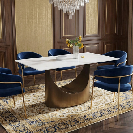 Eclipse Modern 63" White Dining Table – Rectangular with Dark-Gold, Seats 4–6 People