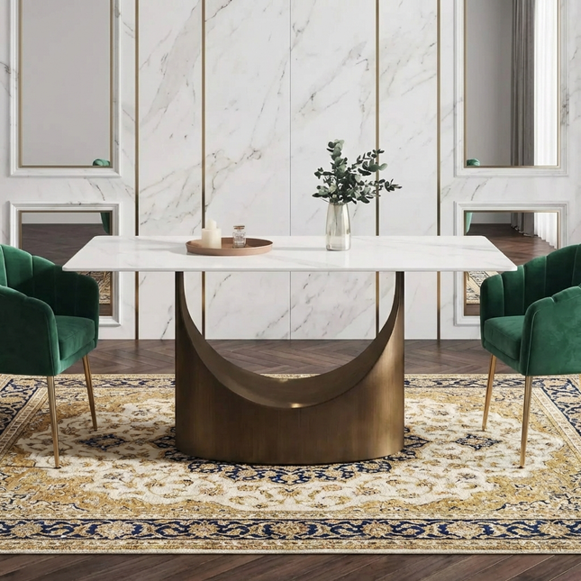 Eclipse Modern 63" White Dining Table – Rectangular with Dark-Gold, Seats 4–6 People