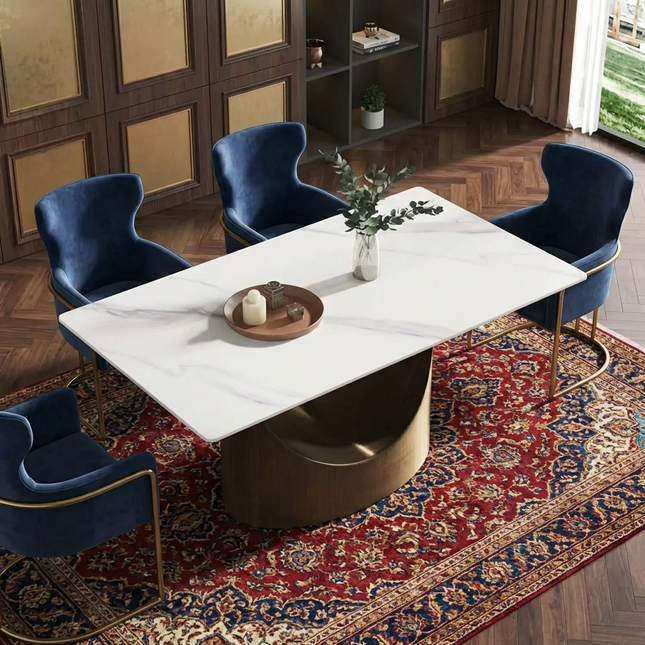 Eclipse Modern 63" White Dining Table – Rectangular with Dark-Gold, Seats 4–6 People