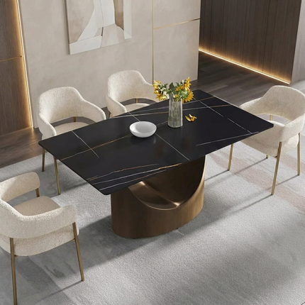 Eclipse Modern 63" Black Dining Table – Rectangular with Dark-Gold Base, Seats 4-6 People