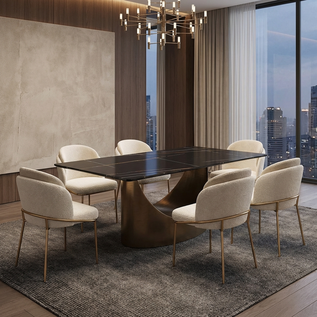 Eclipse Modern 63" Black Dining Table – Rectangular with Dark-Gold Base, Seats 4-6 People