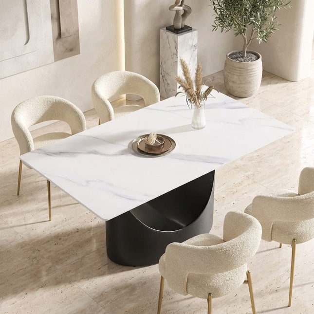 Eclipse Modern 63" White Dining Table – Rectangular with Jet-Black Base, Seats 4–6 People