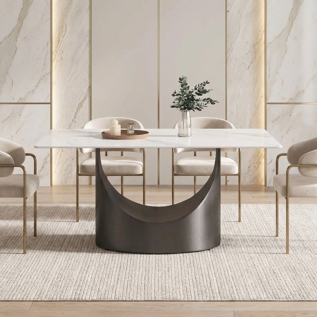 Eclipse Modern 63" White Dining Table – Rectangular with Jet-Black Base, Seats 4–6 People