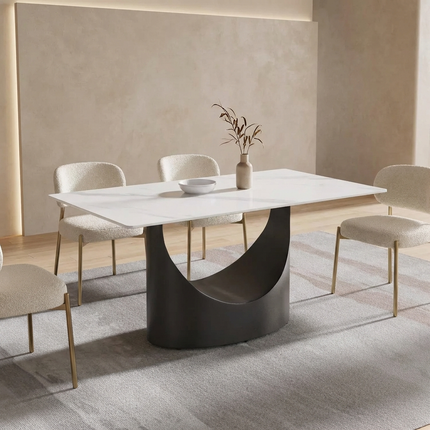 Eclipse Modern 63" White Dining Table – Rectangular with Jet-Black Base, Seats 4–6 People