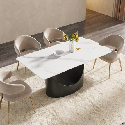 Eclipse Modern 63" White Dining Table – Rectangular with Jet-Black Base, Seats 4–6 People