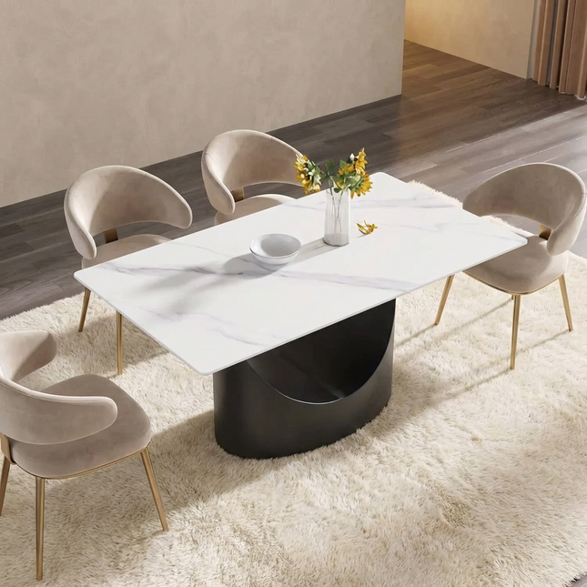 Eclipse Modern 63" White Dining Table – Rectangular with Jet-Black Base, Seats 4–6 People