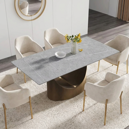 Eclipse Modern 70" Gray Dining Table – Rectangular with Dark Gold Base, Seats 4–6 People