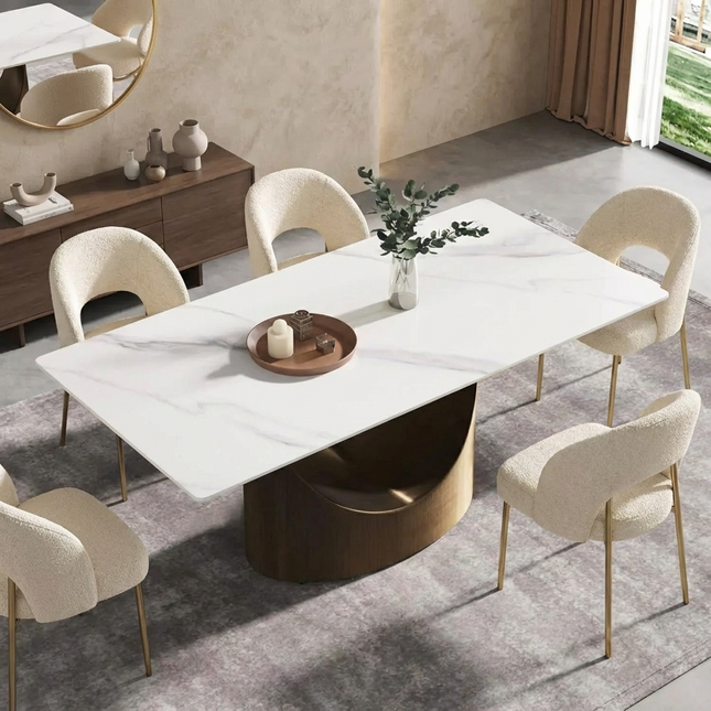 Eclipse Modern 70" White Dining Table – Rectangular with Dark-Gold Base, Seats 4–6 People