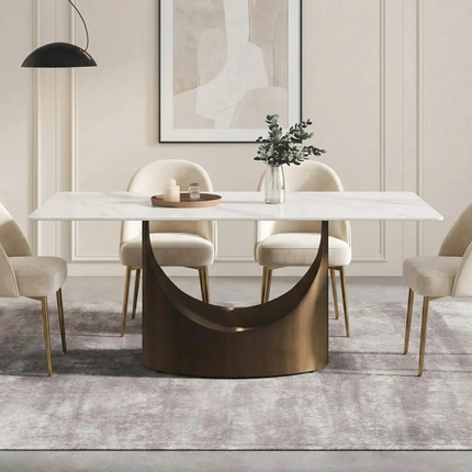 Eclipse Modern 70" White Dining Table – Rectangular with Dark-Gold Base, Seats 4–6 People