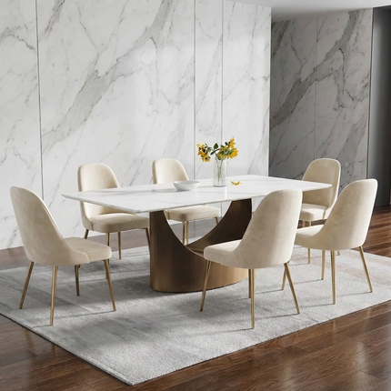 Eclipse Modern 70" White Dining Table – Rectangular with Dark-Gold Base, Seats 4–6 People