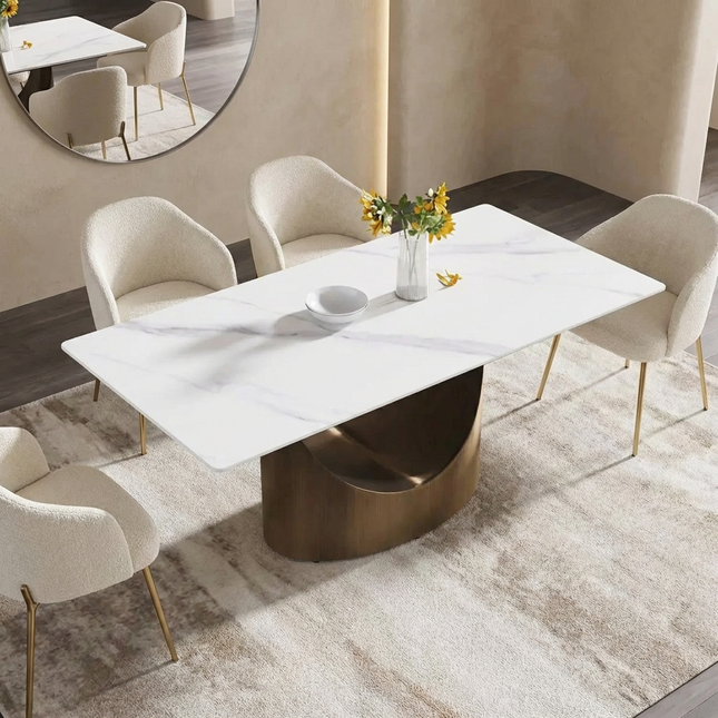 Eclipse Modern 70" White Dining Table – Rectangular with Dark-Gold Base, Seats 4–6 People