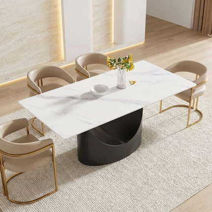 Eclipse Elegant Dining Tables | 70" Rectangular White with Matte Black Base for 6