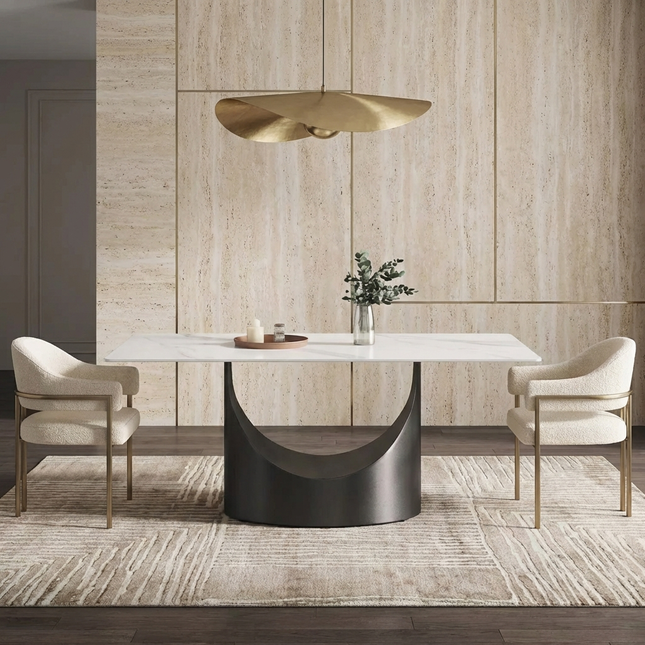 Eclipse Elegant Dining Tables | 70" Rectangular White with Matte Black Base for 6