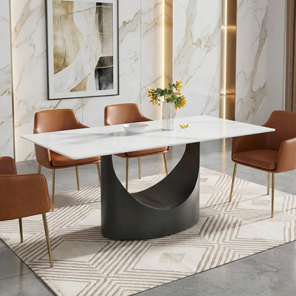 Eclipse Elegant Dining Tables | 70" Rectangular White with Matte Black Base for 6