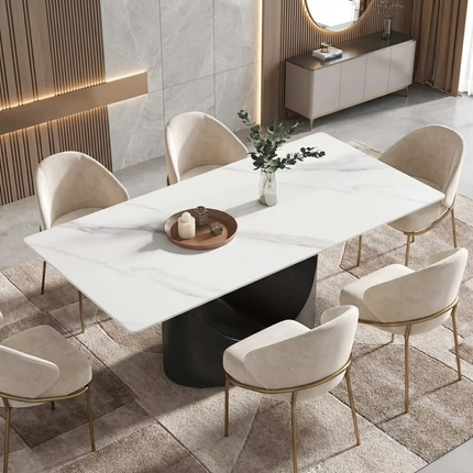 Eclipse Elegant Dining Tables | 70" Rectangular White with Matte Black Base for 6