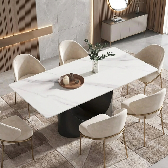 Eclipse Elegant Dining Tables | 70" Rectangular White with Matte Black Base for 6