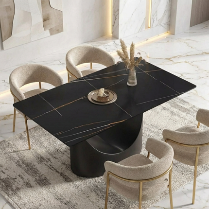 Eclipse Modern 63" Black Dining Table – Rectangular with Matte-Black Base, Seats 4–6 People