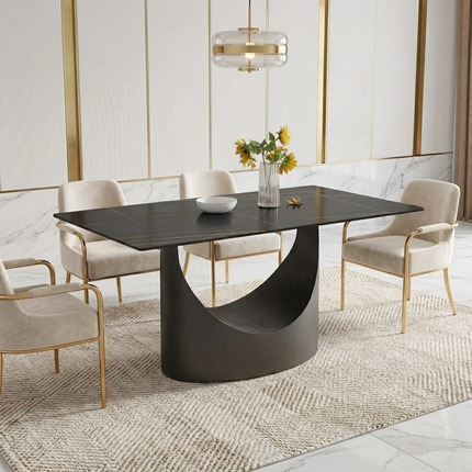 Eclipse Modern 63" Black Dining Table – Rectangular with Matte-Black Base, Seats 4–6 People