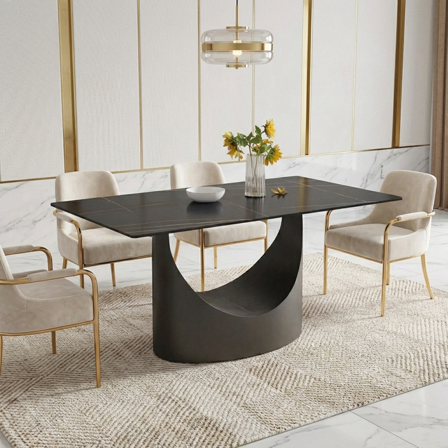 Eclipse Modern 63" Black Dining Table – Rectangular with Matte-Black Base, Seats 4–6 People