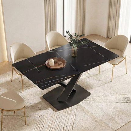 Marbela Dining Table | 63" Rectangular Black Marble Dining Table | Jet Black Base – Compact & Sleek Modern Design
