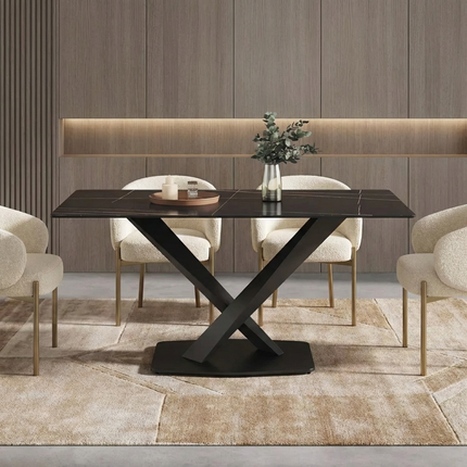 Marbela Dining Table | 63" Rectangular Black Marble Dining Table | Jet Black Base – Compact & Sleek Modern Design