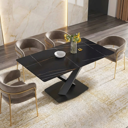 Marbela Dining Table | 63" Rectangular Black Marble Dining Table | Jet Black Base – Compact & Sleek Modern Design