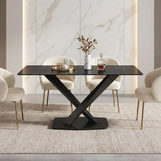 Marbela Dining Table | 70" Rectangular Black Dining Table | Jet Black Base – 6-Seater Modern Dining Room Table