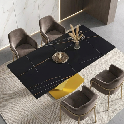Marbela Dining Table | 70" Rectangular Black Marble Dining Table | Gold Base – Elegant 6-Seater for Modern Homes