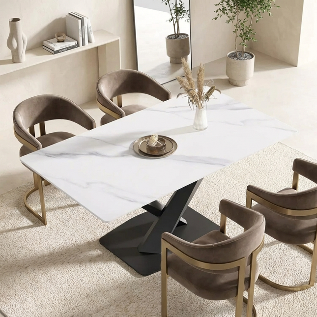 Marbela Elegant Dining Tables | 63" Rectangular White with Jet Black Base