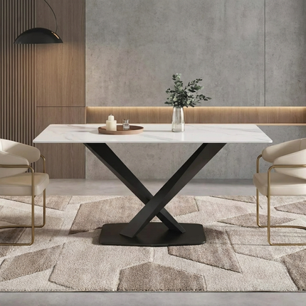 Marbela Elegant Dining Tables | 63" Rectangular White with Jet Black Base