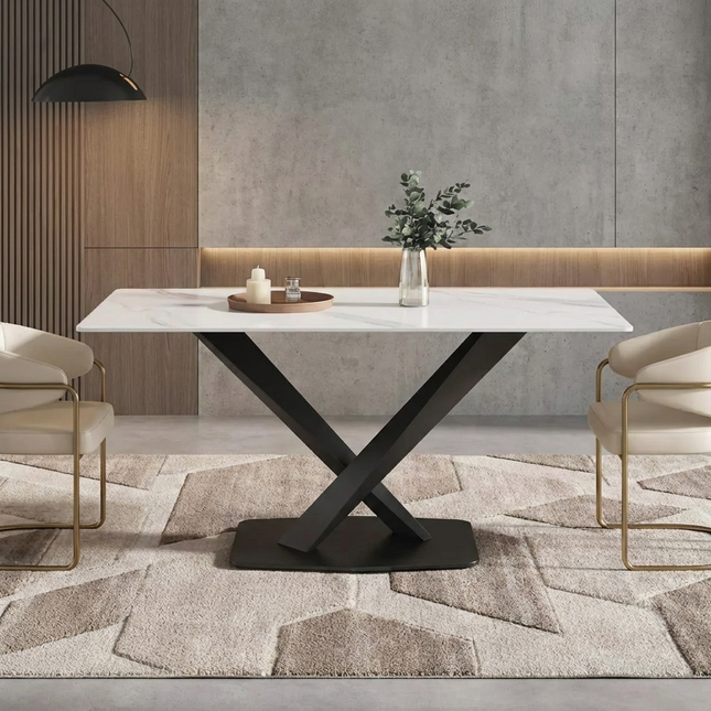 Marbela Elegant Dining Tables | 63" Rectangular White with Jet Black Base