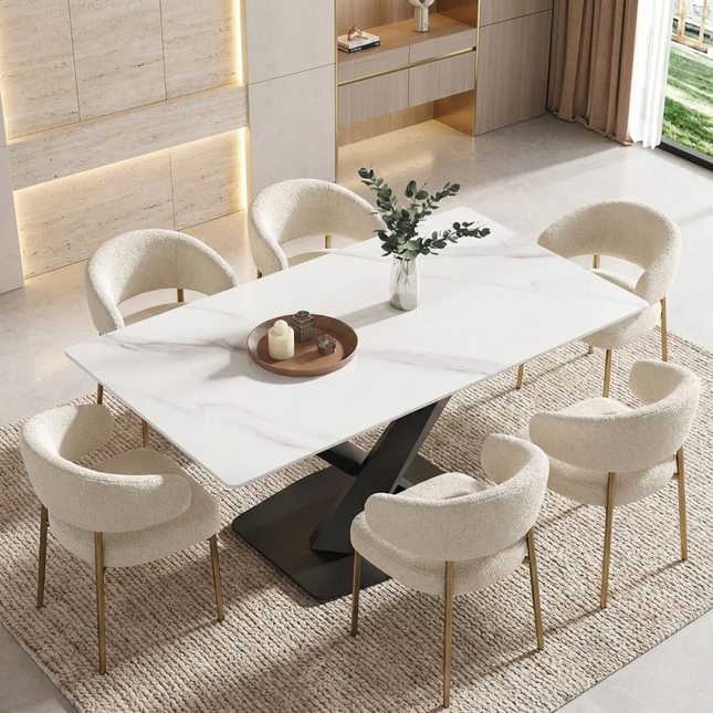 Marbela Elegant Dining Tables | 63" Rectangular White with Jet Black Base