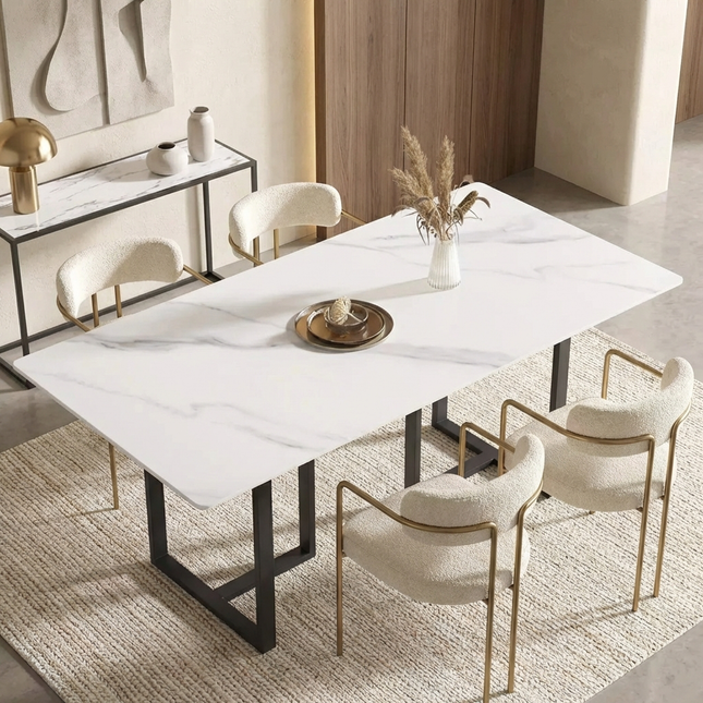 Linea Modern 70" White Dining Table – Rectangular with Onyx-Black Base, Seats 6 People