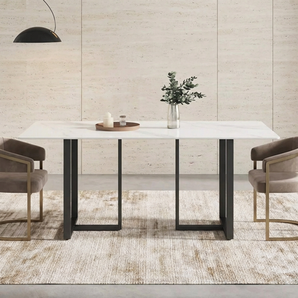 Linea Modern 70" White Dining Table – Rectangular with Onyx-Black Base, Seats 6 People