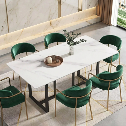 Linea Modern 70" White Dining Table – Rectangular with Onyx-Black Base, Seats 6 People