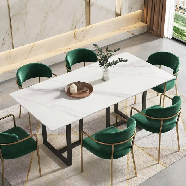 Linea Modern 70" White Dining Table – Rectangular with Onyx-Black Base, Seats 6 People