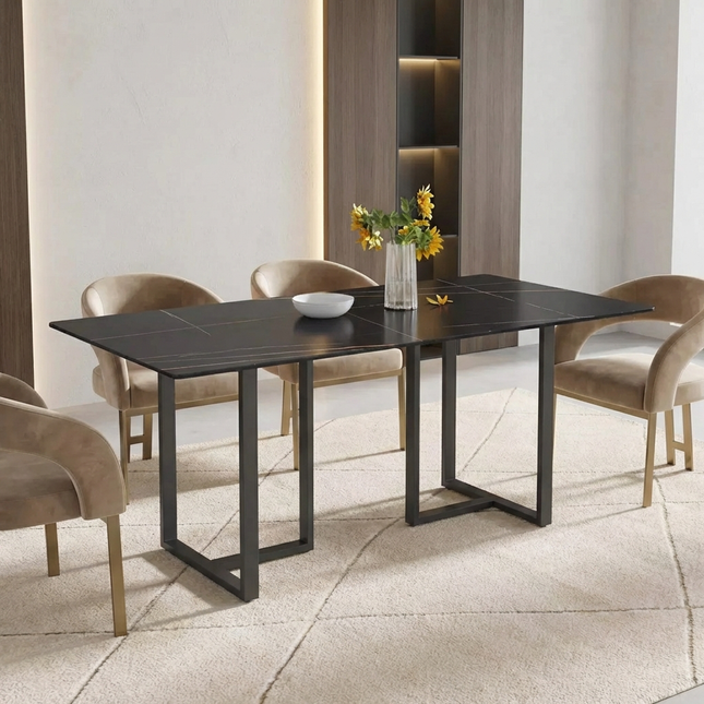 Linea Modern 70" Black Dining Table – Rectangular with Onyx-Black Base, Seats 6 People