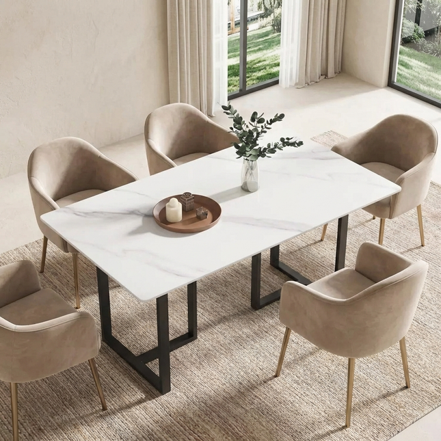 Linea Elegant Dining Tables | 63" Rectangular White with Onyx Black Base